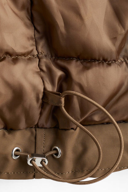 Women's Brown Winter Puffer Jacket with Cozy Faux Fur Hood