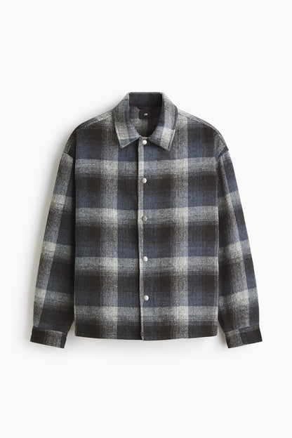 Stylish Men's Silver Plaid Overshirt Jacket with Classic Check Design
