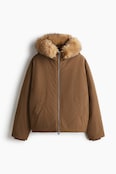 Women's Brown Winter Puffer Jacket with Cozy Faux Fur Hood