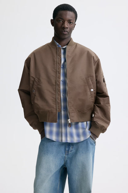 Rugged Brown Washed Cotton Canvas Jacket With Worn Details