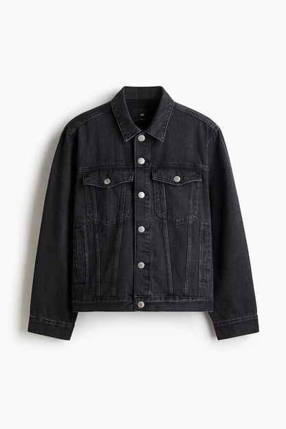 Men's Classic Rigid Black Cotton Denim Trucker Jacket