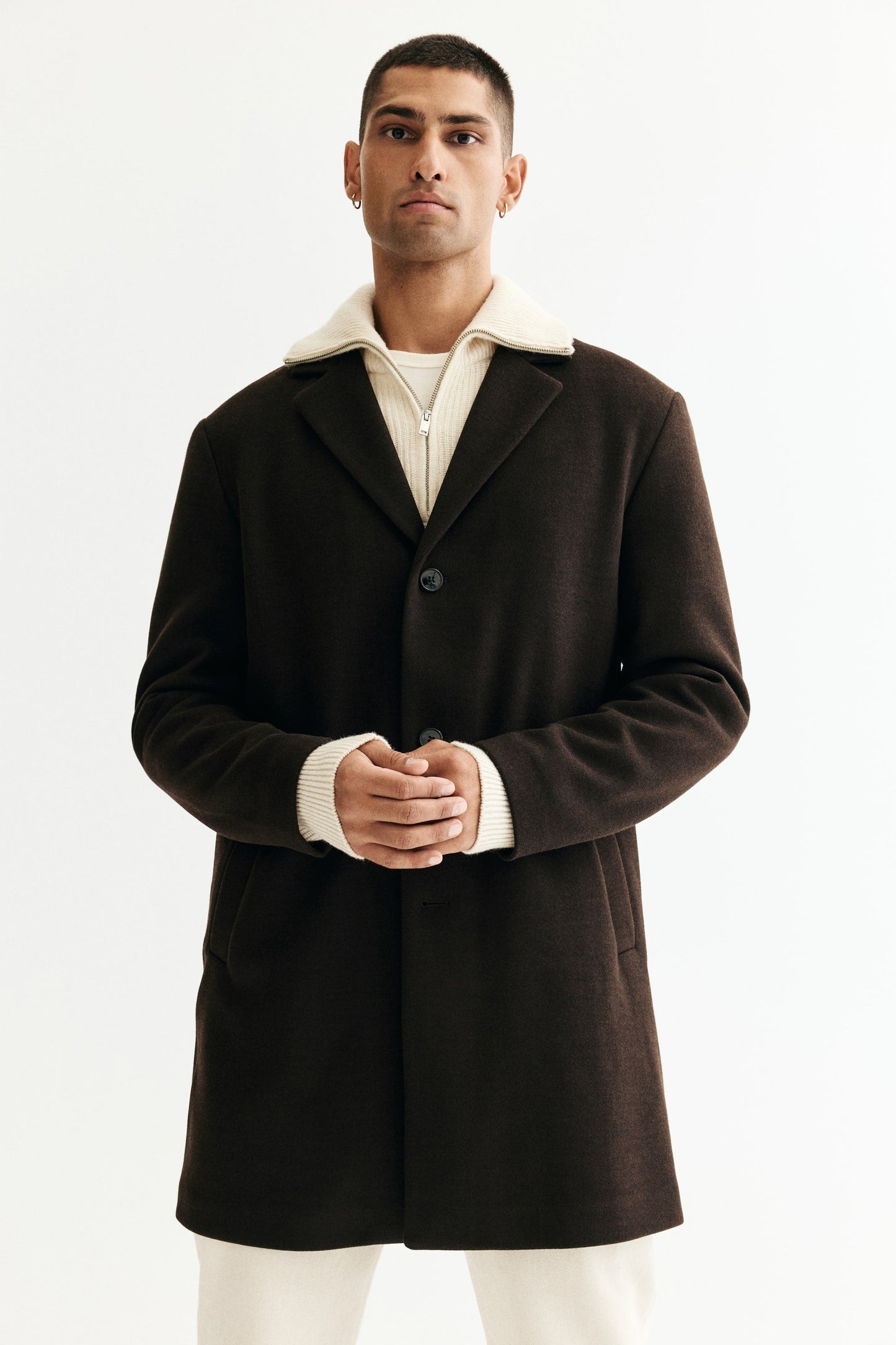 Men's Classic Brown Wool Long Overcoat Formal Winter Trench Jacket